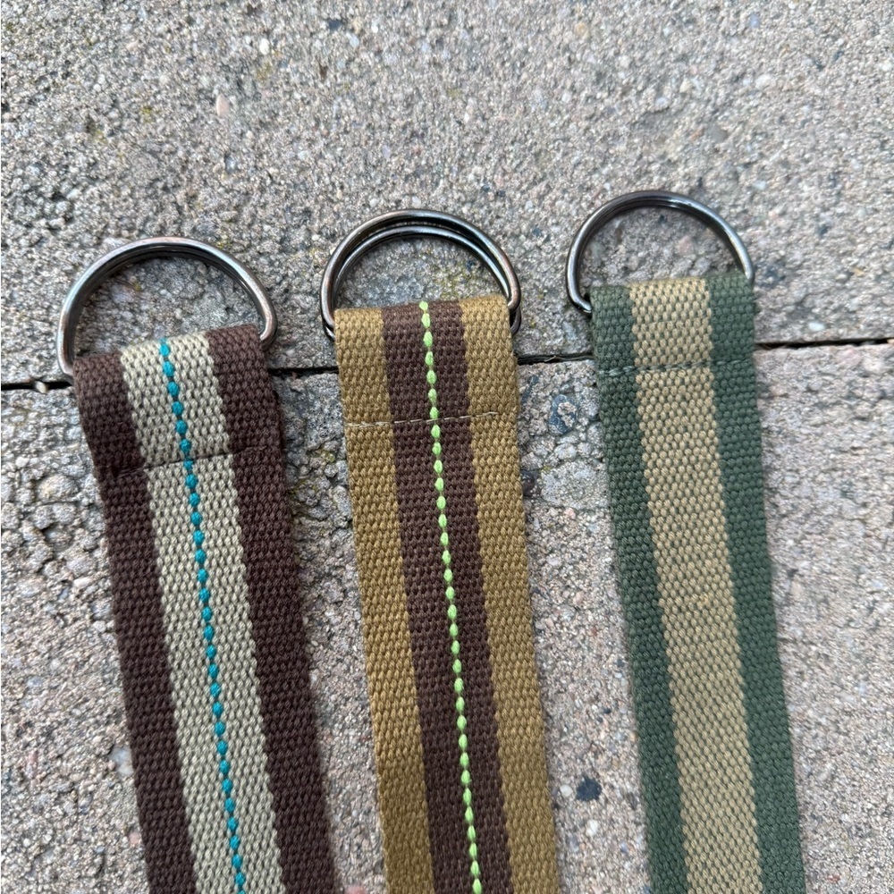 Boys Canvas Striped Brown Green Tan 3 Belt Set